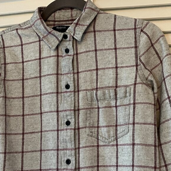 Madewell flannel shirt small grey windowpane plaid buttondown - Picture 3 of 5